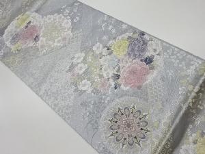 リサイクル　花に華紋・古典柄模様織出し袋帯